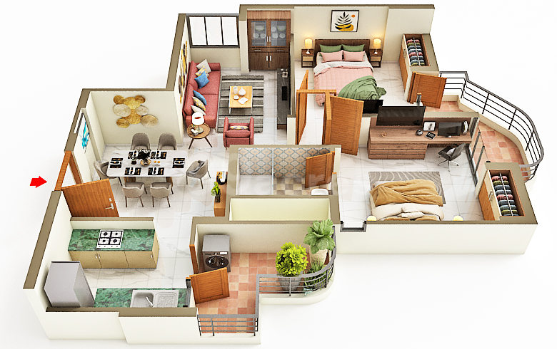 3 BHK + Servant