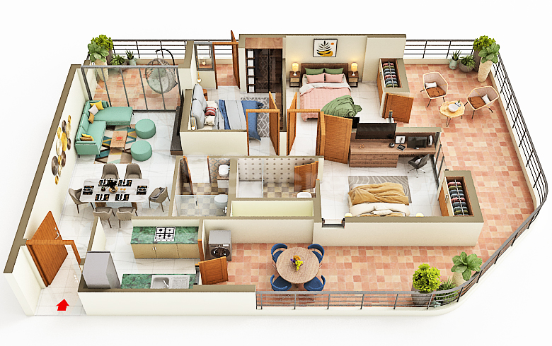 3 BHK + Servant